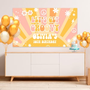 Groovy Birthday Backdrop Two Groovy Editable Groovy One Birthday Five Is a Vibe  Any Age Groovy Decorations Custom Birthday Backdrop G116