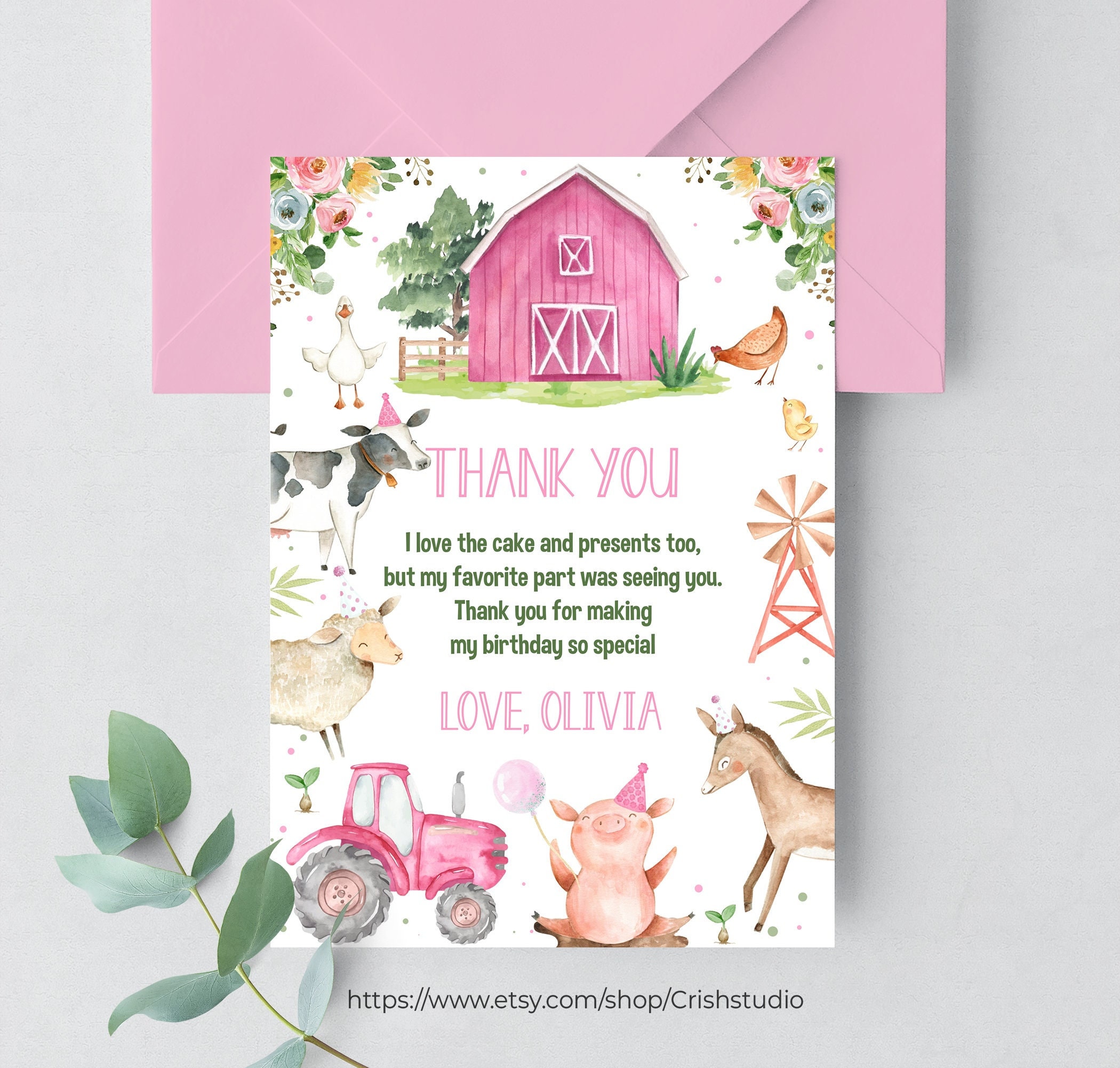 EDITABLE Farm Birthday Thank You Card Party Favors Greeting Card Farm editable-farm-birthday-thank-you-card-party-favors-greeting-card-farm