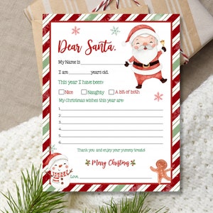 Letter To Santa Printable Easy To Print Letter To Santa Letter Instant Download To Santa Template Letter To Santa