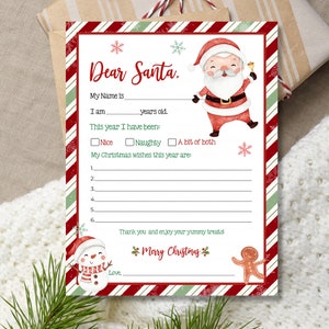 Carta a Santa imprimible Carta fácil de imprimir a Santa Carta Descarga instantánea a la plantilla de Santa Carta a Santa
