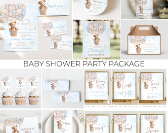 EDITABLE Teddy Bear Baby Shower Bundle Custom Party Package Baby Shower Set Bear Baby Shower Baby Shower Template We Can Bearly Wait T101