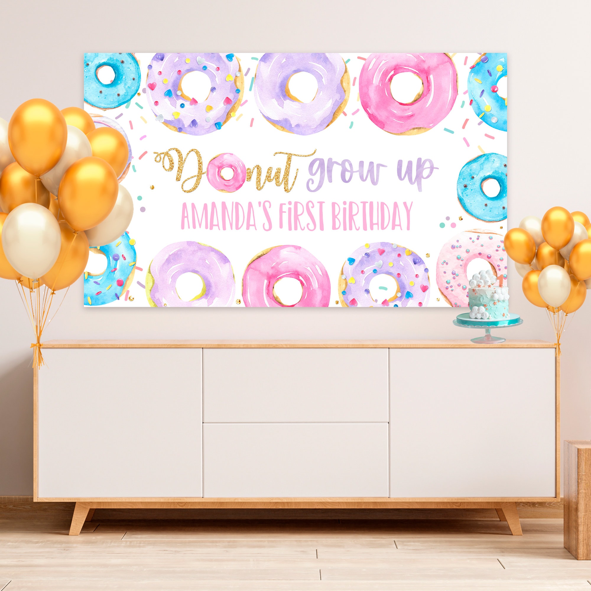 Donut Grow Up Birthday Water Bottle Stickers - 20 Waterproof Wrap Labels For Party Decorations