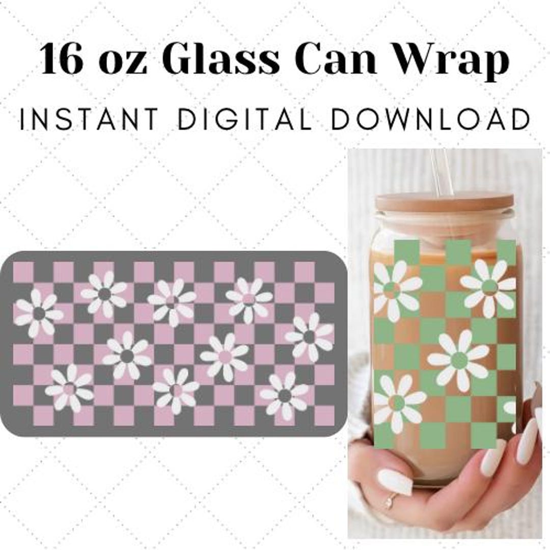 Checkered Spring Daisy Bundle Digital File 16oz Glass Can Wrap 300 DPI ...