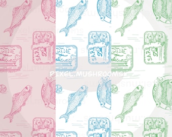 Sardine Bundle toile de jouy 3 seamless digital file seamless pattern handdrawn