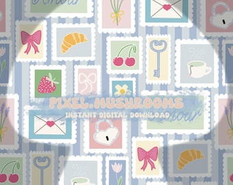 Cute Coquette Stamp Gallery Wall Valentines Day seamless digital file seamless pattern handdrawn art