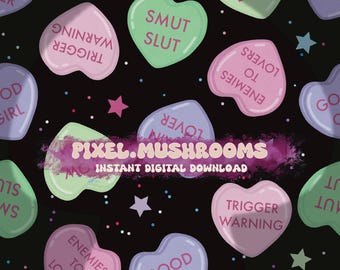 Candy Heart Smut Reader Romantasy seamless digital file seamless pattern handdrawn art