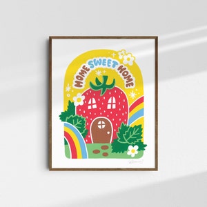 Home Sweet Home Strawberry Cottagecore Illustration Art Print