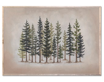 Evergreen Forest Art Print Vintage Pine Trees Oil Painting Christmas Trees Wall Art Minimalist Conifer Landscape Poster by ForestArtPrint