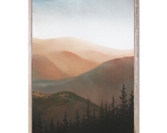 Smoky Mountains Art Print Sunrise Mountains Oil Painting Mountain Forest Poster Abstract Minimalist Landscape Wall Art by ForestArtPrint