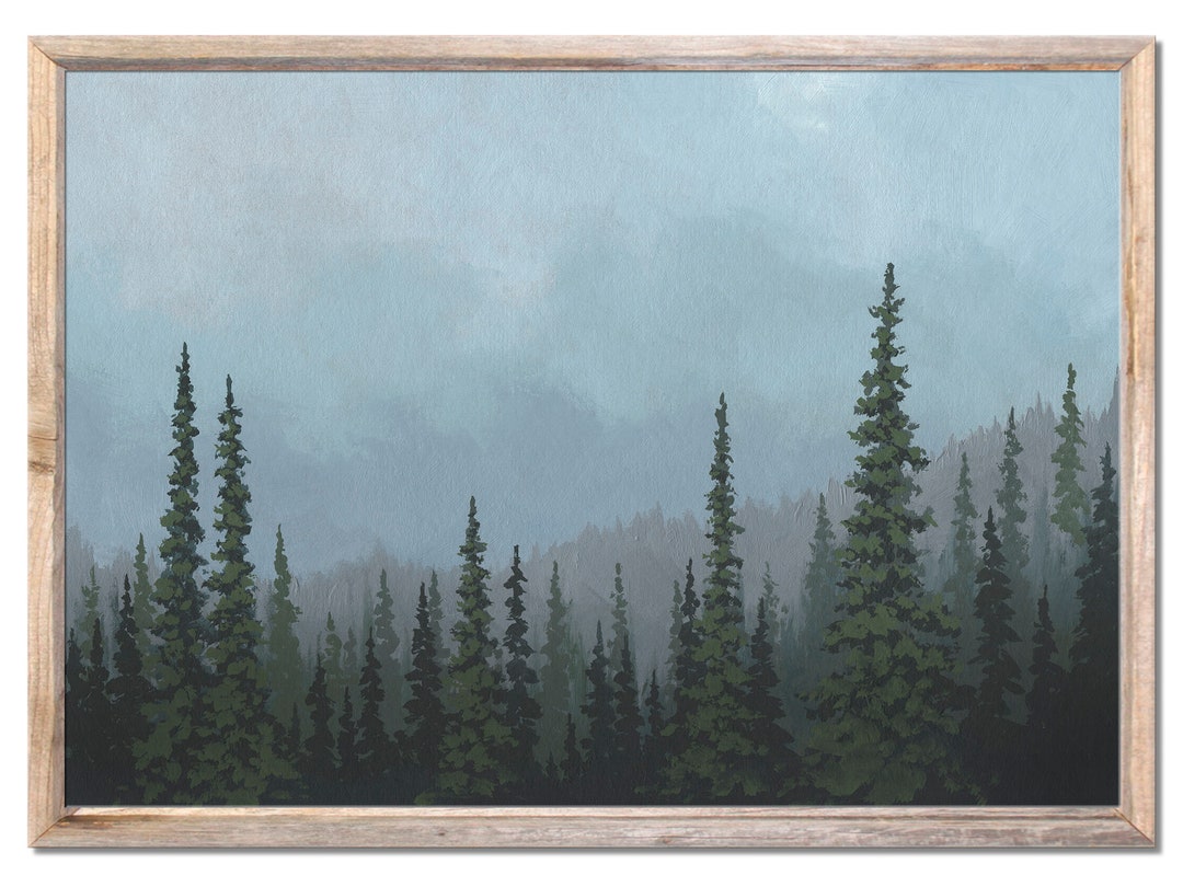 Mountain Forest Wall Art Pine Trees Art Print Evergreen Trees Etsy