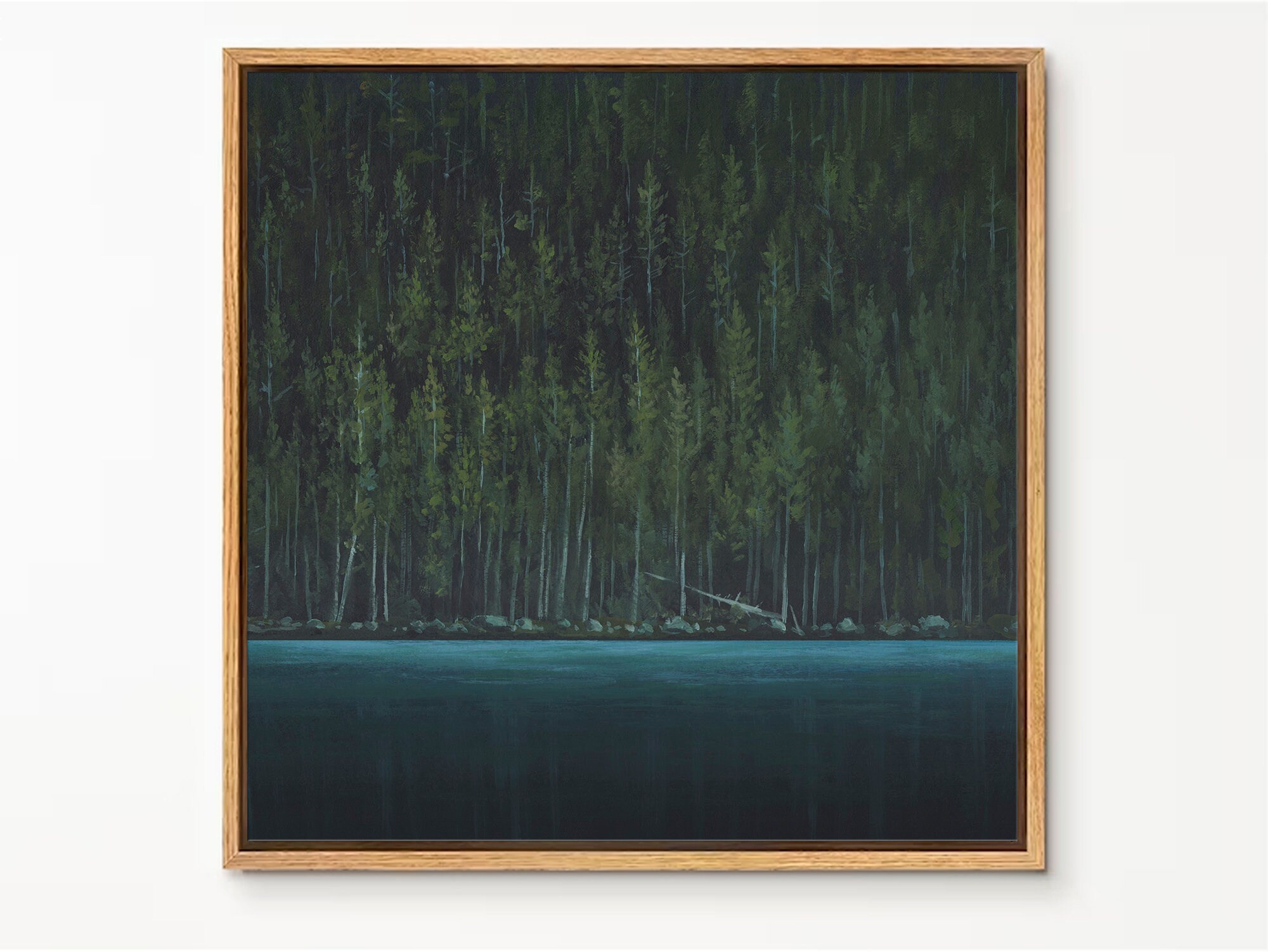 Green Lake Art Print Forest Lake Oil Painting Pine Trees Wall Etsy