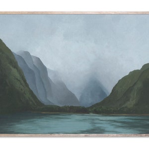 Mountain Lake Art Print Milford Sound Oil Painting New Zealand Landscape Wall Art Smoky Mountains Wall Decor Travel Print by ForestArtPrint