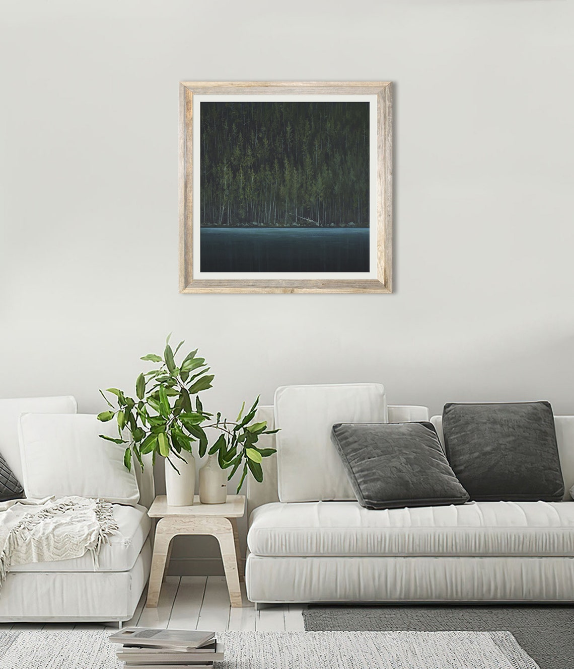 Green Lake Art Print Forest Lake Oil Painting Pine Trees Wall Etsy