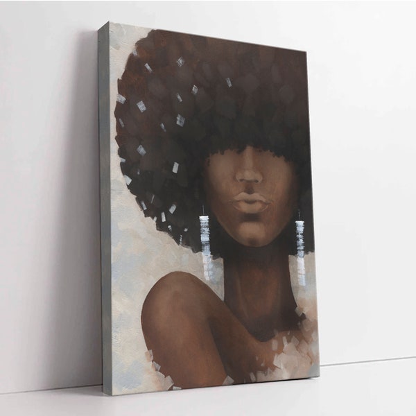 African American Woman Art Print on Canvas Abstract Portrait Oil Painting Afro Girl Wall Art Black Woman Wall Decor by ForestArtPrint