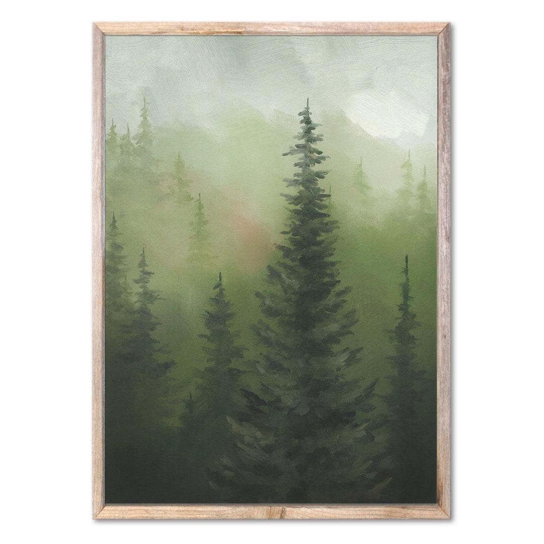 Dark Green Forest Art Print Christmas Trees Oil Painting Pine Trees ...