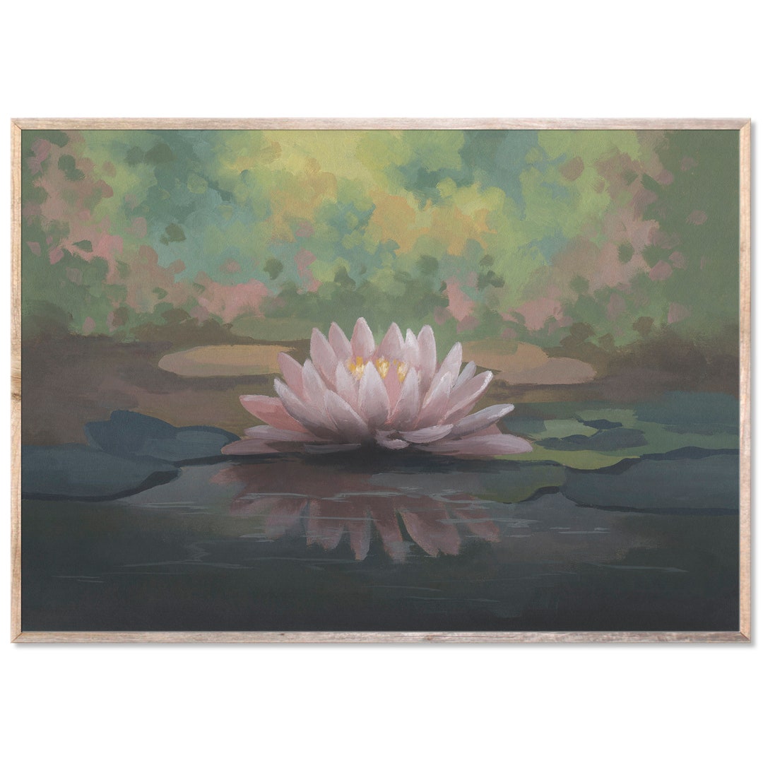 Pink Lotus Art Print Water Lily Pond Oil Painting Forest Pond - Etsy