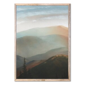 Sunrise Mountains Art Print Mountain Forest Oil Painting Grate Smoky Mountains Poster Abstract Terracotta Landscape Wall Art ForestArtPrint