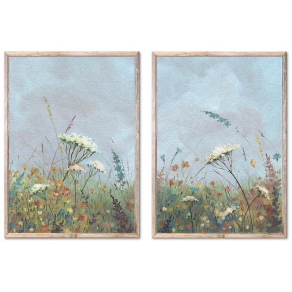 Queen Anne's Lace Set Of 2 Prints Wildflowers Oil Painting Meadow Flowers Art Print Botanical Poster Moody Floral Wall Art by ForestArtPrint