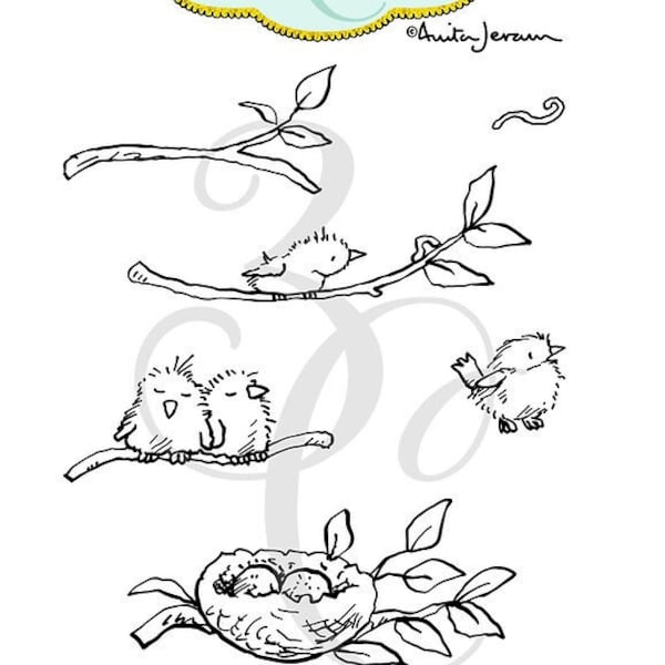 AJ818 Anita Jeram - Tiny Bird Worm Clear Stamps by Colorado Craft Company