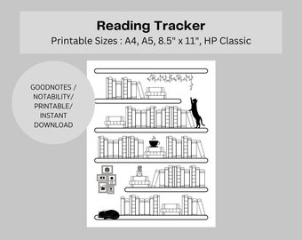 Reading Tracker Bookshelf Printable / Bookshelf Reading Log Tracker / Reading Log / PDF Instant Download / A4 / A5 / Letter / HP Classic