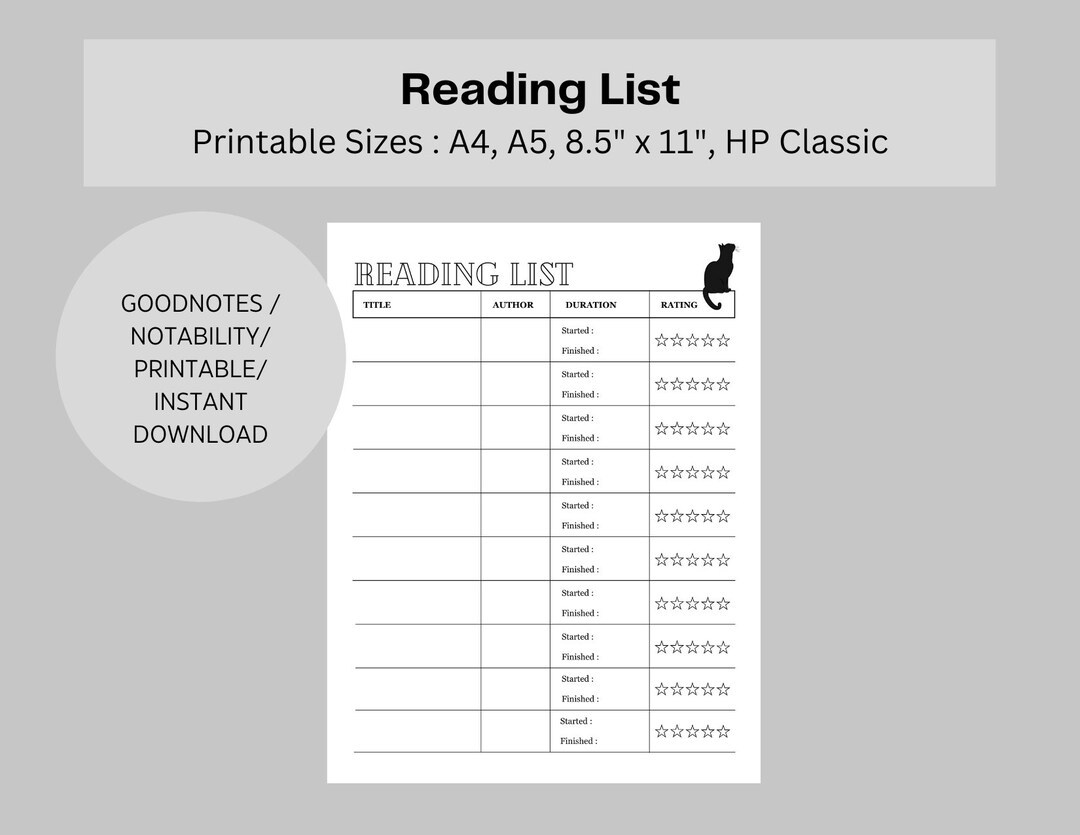 Reading Log Printable / Reading Log Tracker / Reading List Printable ...
