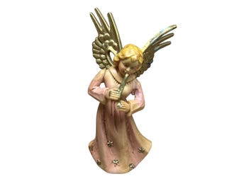 Adorno de ángel de plástico vintage - Flautista - Hong Kong - 8,9 cm