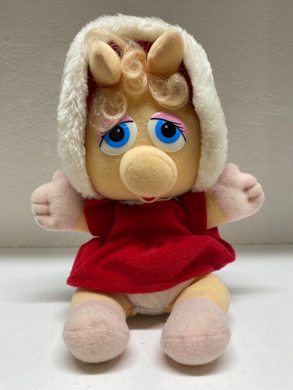 Plush Baby Miss Piggy 1987 Henson Associates in Red Hooded Dress Plush Baby Miss Piggy 1987 Henson Associates in Red Hooded Dress