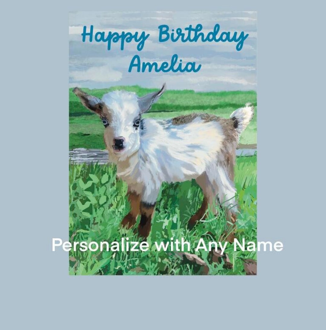 Goat Birthday Card Cute Goat Card Baby Goat Happy 1st Etsy