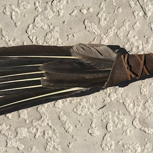 Smudge fan - feathers and leather 18&quot;