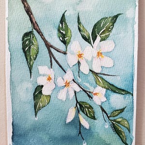 Pinturas originais em aquarela de ramos floridos, cartões 5x7