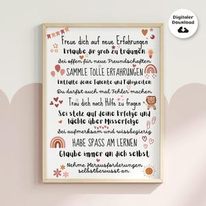 Regalo per bambini che iniziano la scuola, immagine da parete in PDF, poster di incoraggiamento, scuola, download digitale, poster di apprendimento, motivazione, cameretta dei bambini, consapevolezza