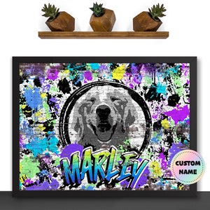 Custom Pet Portrait from Photo Graffiti Wall Paintings on Canvas Original Art Poster Print Framed Digital Portrait Personalized Dog Gifts