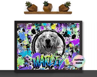 Retrato de mascota personalizado a partir de pinturas murales de graffiti fotográficas sobre lienzo Impresión de póster de arte original Retrato digital enmarcado Regalos personalizados para perros