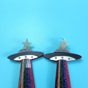 Unique UFO Cow earrings/boho/Asian inspired/feminist earrings/art/unique earrings/ metallic/ cows/ aliens/kitche