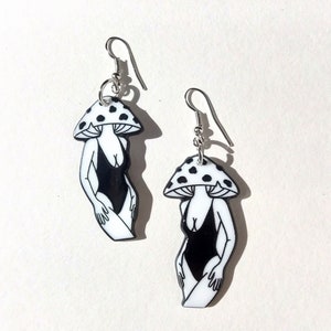 Unique Mushroom lady earrings/boho/magic mushroom/feminist earrings/art