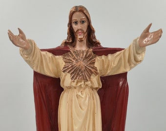 Jesus Christ Plaster Gypsum Statue, Vintage Hand Painted Catholic Religious Statue, Christian Religious Decorative, Religious Statuary