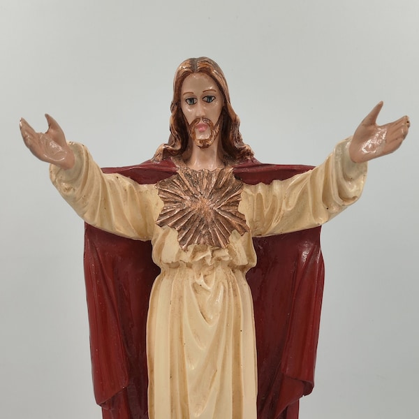 Jesus Christ Plaster Gypsum Statue, Vintage Hand Painted Catholic Religious Statue, Christian Religious Decorative, Religious Statuary
