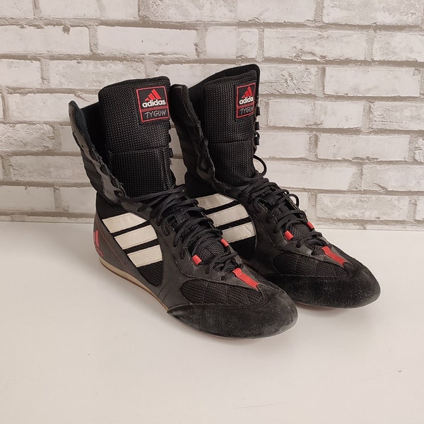 vintage adidas Tygun US12 , UK 11 1/2 boots Black White Red kicks / Lightweight Boxing Wrestling Combats MMA shoes 90s