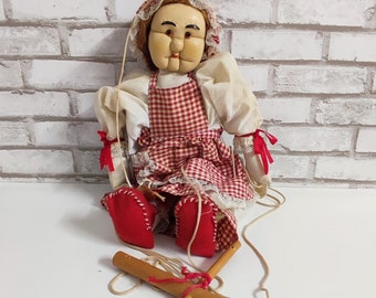 Kersa 40140 Marionetta A Forma Di Nonna, Burattino Da Dito In Legno Dipinto A Mano, Giocattolo 3+ Anni