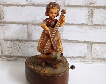 Vintage Toriart Italy Girl Cello REUGE MUSIC BOX Taler du musst wandern