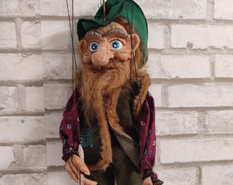 Vintage Violin Bard Marionette Hand Doll Toy Hand Puppet Czech Republic Handmade Old Man Vyroba Cerny