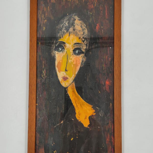 Stary obraz olejny przedstawiający kobietę, obraz Curiosity Woman z ramą, Curious Art, autentyczny niepodpisany obraz olejny na papierze, wystrój ścienny do domu