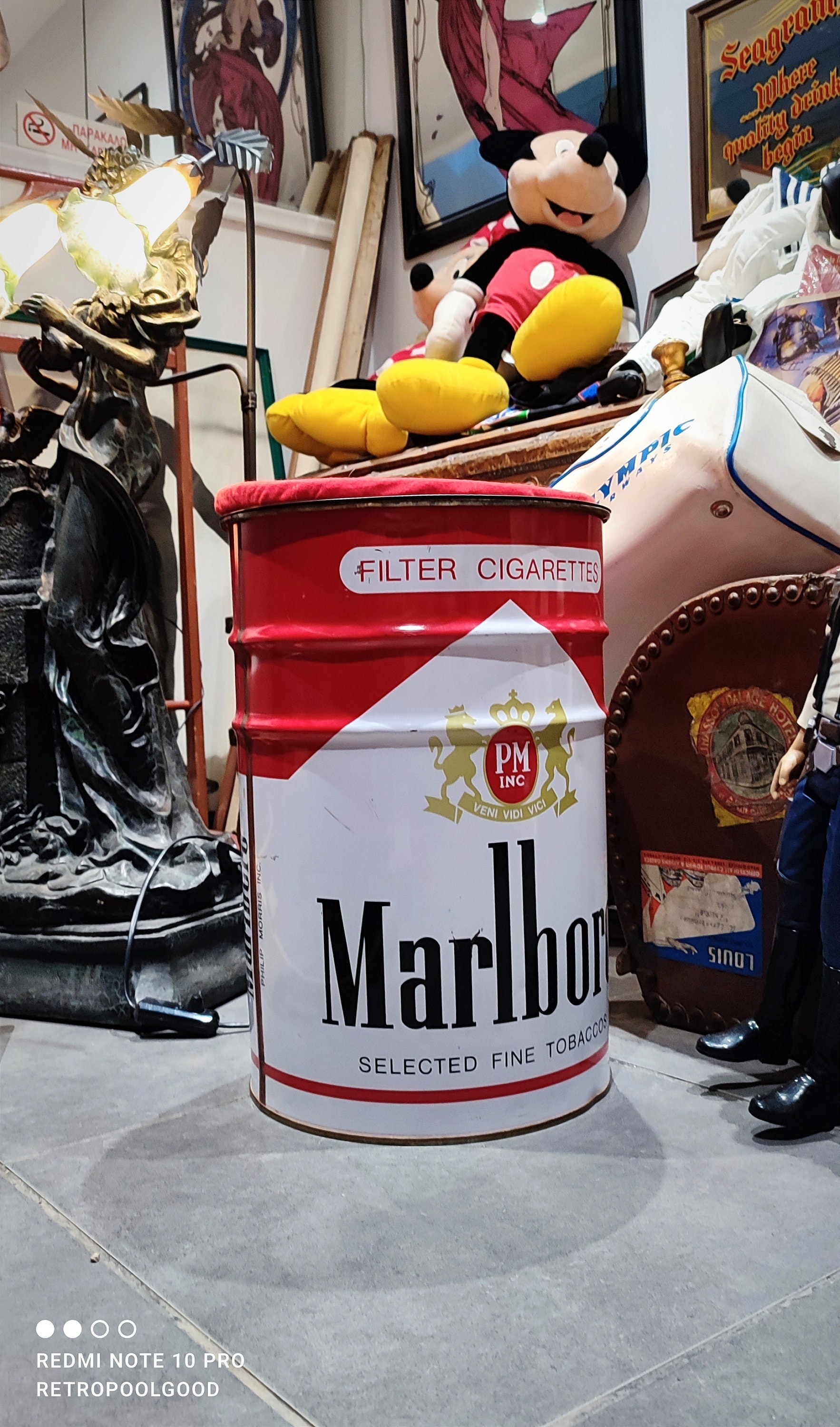 注目ショップ・ブランドのギフト Vintage Marlboro Stool / /table Storage Can Trash Cigarettes コレクション