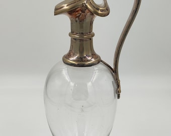 Antique 19th Century Silver Plated & Cystal Wine Jar, Victorian Art Nouveau Object, Silver Plated Claret Jug, Lozenge Mark 28 Oct 1875