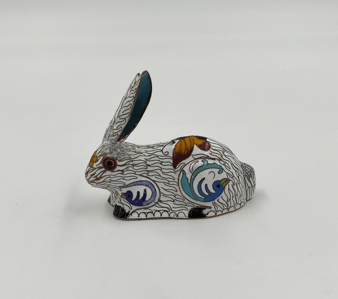 Vintage Chinese Cloisonne Rabbit Miniature Figurine Floral & Butterfly ...