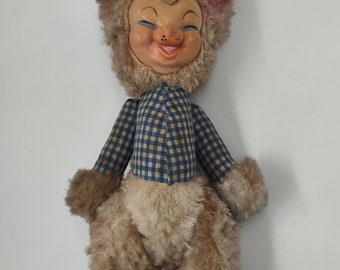 Vintage rubberen gezicht teddybeer, Rushton stijl stro gevulde teddybeer