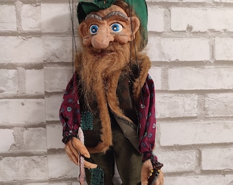 Vintage Violin Bard Marionette Hand Doll Toy Hand Puppet Czech Republic Handmade Old Man Vyroba Cerny