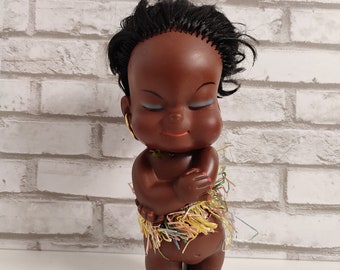 Hawaiian Doll, Art Doll, Collectible Doll, Hula Girl Doll, African American doll, Rubber Doll, Vintage 1970s Indigenous ,Polynesian Doll,