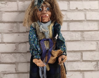 Vintage Witch Marionette Hand Doll Toy Hand Puppet Czech Republic Handmade Witch Granny Old Woman Vyroba Cerny