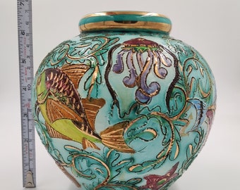 魚のモチーフ 陶器花瓶.壺 ヴィンテージ セラート モナコ フランス陶器 花瓶 魚 水生